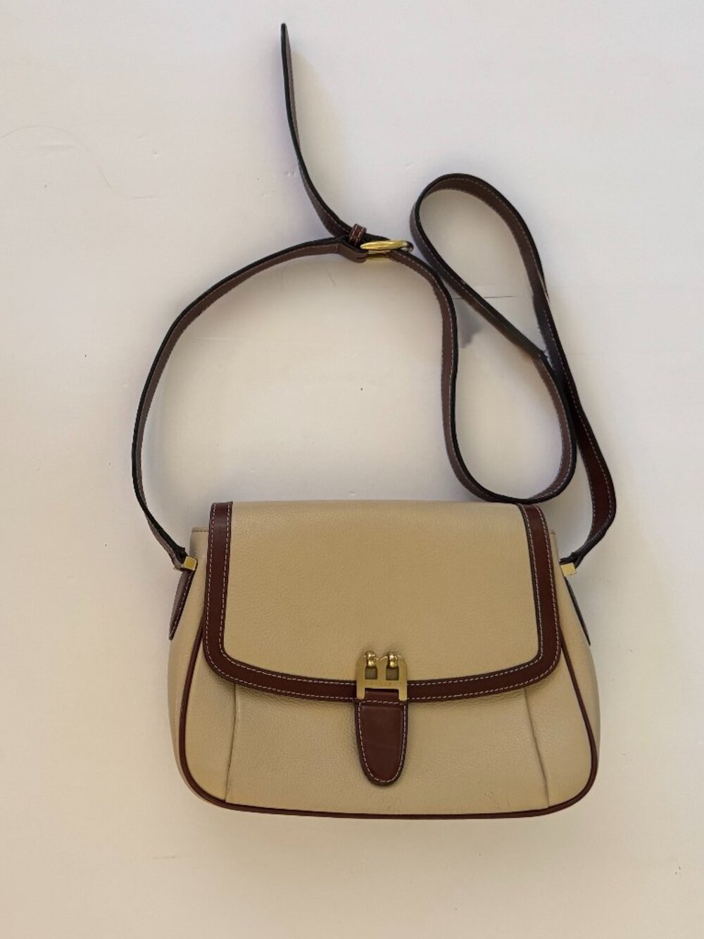Bally Leather Crossbody Cream with Brown Trim